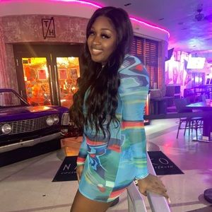 Blue marble long sleeve mini dress